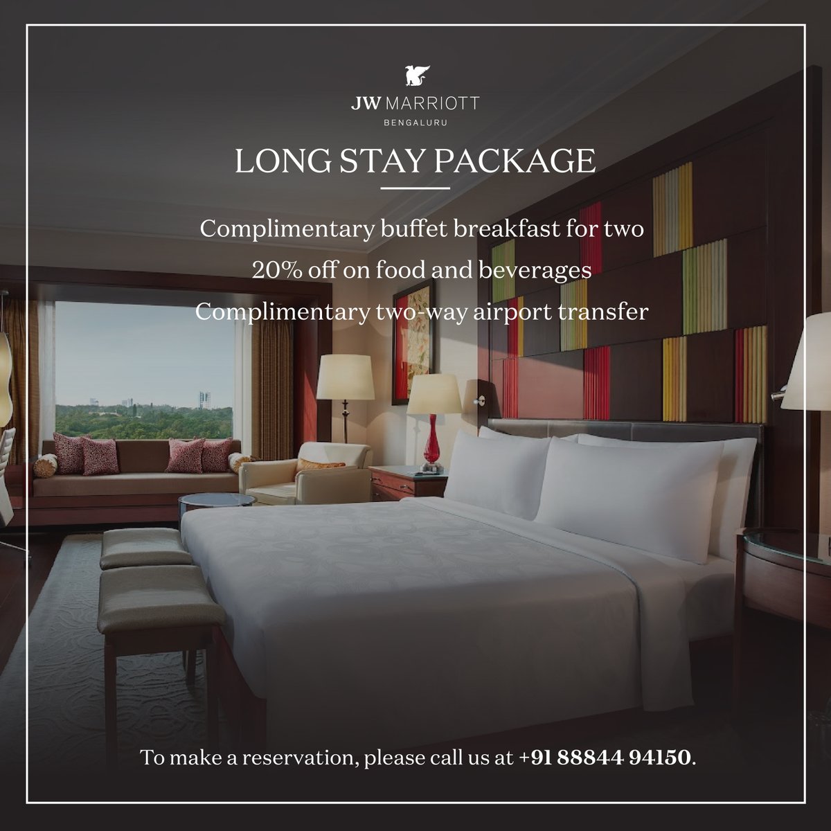 𝐈𝐭'𝐬 𝐭𝐢𝐦𝐞 𝐟𝐨𝐫 𝐚 𝐬𝐮𝐦𝐦𝐞𝐫 𝐬𝐭𝐚𝐲𝐜𝐚𝐭𝐢𝐨𝐧. 

Choose from a range of stay packages at JW Marriott Hotel Bengaluru, with exclusive benefits!

Call: =91 88844 94150.
#summerstaycation #jwmarriottblr #marriottintl 
<a href="/marriotthotels/">Receive Riches</a> <a href="/marriottbonvoy/">Marriott Bonvoy</a>