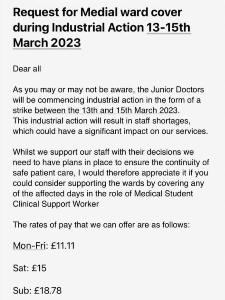Dear Medical Schools/NHS Trusts

In this case, Leeds

Please reflect on what it says about your core values when you try to use #MedStudentTwitter to undermine #juniordoctors 

£11.11 🥲

Sigh. Or just get in the sea. Whatever

#MedTwitter #juniorDoctorStrike #medstudent #NHS