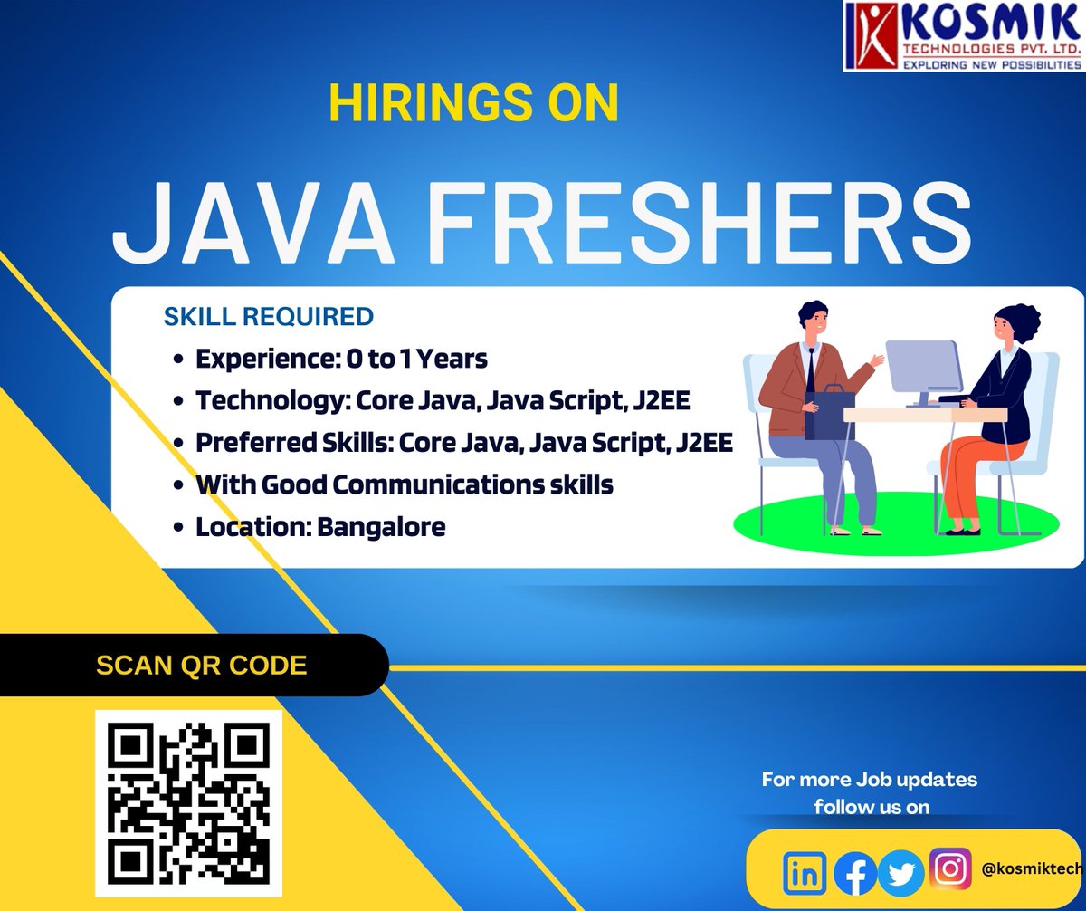 Kosmikteck's tweet photo. OPENINGS ON JAVA DEVELOPER
#openings #java #JAVADeveloper #itjobs #javajobs #jobsearch
#JavaWalkin #JobSupport #JAVA #javaprogramming #javascript
#HyderabadITJobs #jobs #jobs2022 #kosmik #JobsNearMe #developerjobs #fullstackdeveloper #corejava #jobalert #jobsearch #jobs https://t.co/9bvom3OHTq