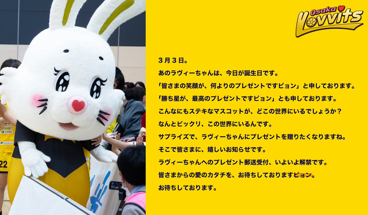 OsakaLovvits's tweet photo. 今日は、ラヴィーちゃんの誕生日だそうですピョン。 https://t.co/NmUG4z12bL