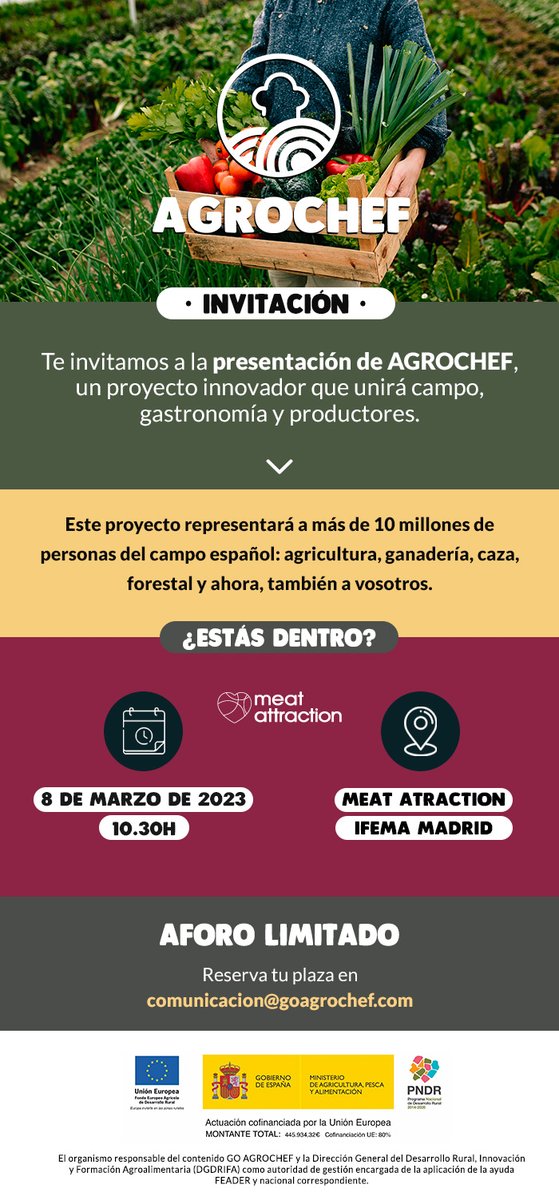 Agrochef (@agrochefspain) on Twitter photo La próxima semana estaremos en <a href="/expohip/">HIP 2026</a> y <a href="/MeatAttraction/">Meat Attraction</a>, dos de las ferias más importantes de alimentación del panorama nacional.
📅HIP➡7 de marzo, a las 12:00 h.
📅 Meat Attraction➡8 de marzo, a las 10:30 h.
Ambos en <a href="/IFEMA/">IFEMA MADRID</a>.
¿Vienes a vernos?
#agrochef #agrochefspain La próxima semana estaremos en <a href="/expohip/">HIP 2026</a> y <a href="/MeatAttraction/">Meat Attraction</a>, dos de las ferias más importantes de alimentación del panorama nacional.
📅HIP➡7 de marzo, a las 12:00 h.
📅 Meat Attraction➡8 de marzo, a las 10:30 h.
Ambos en <a href="/IFEMA/">IFEMA MADRID</a>.
¿Vienes a vernos?
#agrochef #agrochefspain