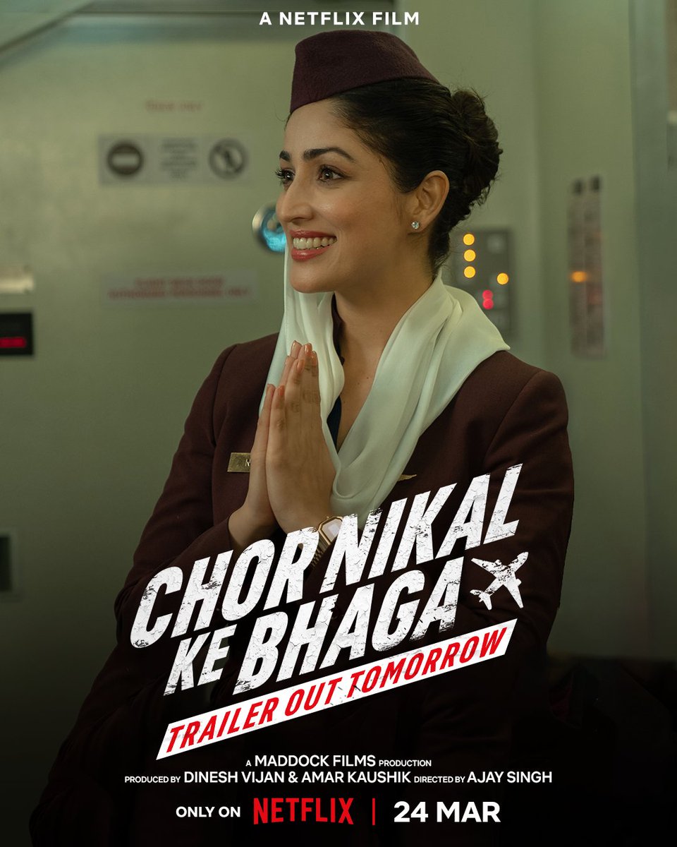 ajaysinghmail's tweet photo. Ek taraf heist, dusri taraf hijack 😰
Sabhi yatriyon se nivedan hai ki woh kripya apna dil thaam ke baithe because #ChorNikalKeBhaga trailer lands TOMORROW 🔥 

@yamigautam @sunnykaushal89 @NetflixIndia @MaddockFilms  @SharadK7 @Indraneil0809 #DineshVijan @amarkaushik https://t.co/BxI5m0wLbr