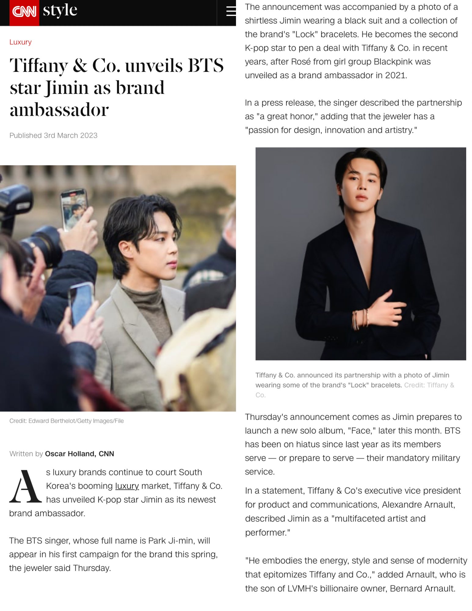 Tiffany & Co. unveils BTS star Jimin as brand ambassador