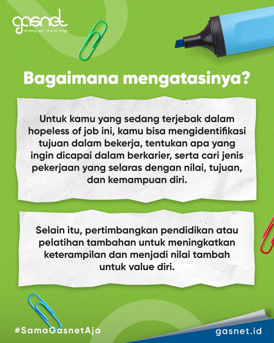 Gasnetid's tweet photo. "Hopeless of Job" saat ini lumayan jadi bahan perbincangan banyak orang ya, Gasnetizen. Tapi kalian tau gak sih maksud dari "Hopeless of Job" tersebut? Simak postingan di atas ya!

#SamaGasnetAja
#Gasnet #InternetDedicated #InternetBroadband #InternetKantor #InternetCepat https://t.co/Ixse4Xb8Lv