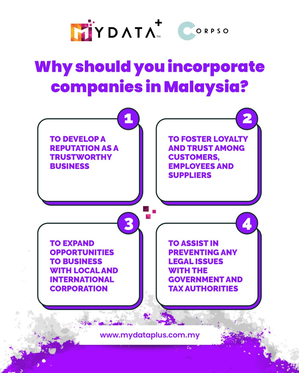 mydataplus's tweet image. Don’t delay, incorporate today!

Sign up now at mydataplus.com.my

#mydataplus #mydatacorpso #digitalcosec #secretarialservices #companyincorporation #BusinessOwner #MalaysianEntrepreneur #Entrepreneur #sdnbhd #startups