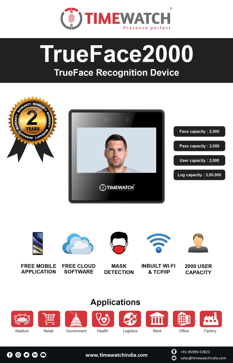 timewatchbiome's tweet photo. TimeWatchindia Face Recognition Device TrueFace2000

Simplify Your Time and Attendance with TrueFace 2000 | Order Now

Contact us for more information 
https://t.co/NsxXyPRCLU
sales@timewatchindia.com
+91-9599953923

#timewatchindia #trueface2000 #touchlessfaceattendancemachine https://t.co/UNyJPCX9B5