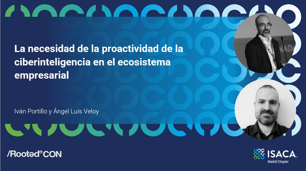 Es un placer comunicar que participo como ponente en <a href="/rootedcon/">/RootedCON</a> dentro del track de <a href="/ISACAMadrid/">ISACA Madrid Chapter</a>  Con una sesión titulada "La necesidad de la #proactividad de la #ciberinteligencia en el ecosistema empresarial"

⏰ 9/3/2023 a las 10:45h

#RootedCON2023 #rOOTEDcon #Ciberseguridad