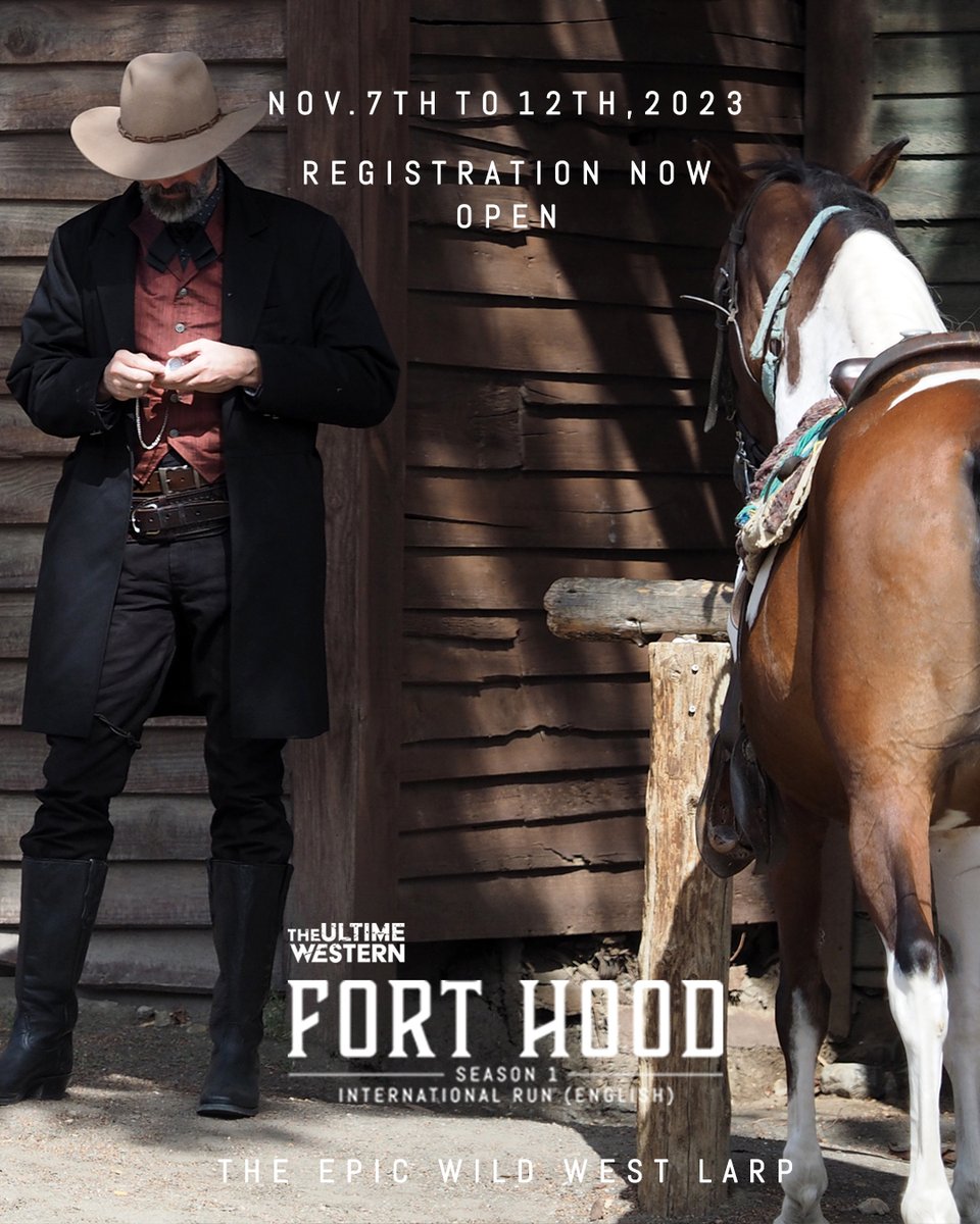 UltimeWestern's tweet photo. The #UltimeWestern #LARP "FortHood" International Run (in english) is now OPEN!
Nov 7th to 12th, 2023 - 6 days stay/4 days #larping in Andalusia (Spain) - Accommodation included - 90 playing characters - 80 acres in #western movie settings
LARP details👉https://t.co/t6sB8JwsC6 https://t.co/Uyo5DCXwPx