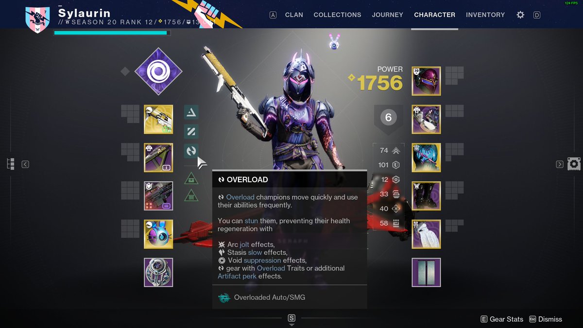 Sylaurin's tweet photo. @BungieHelp the "Hero's Burden" SMG is not benefitting from the overloaded Auto/SMG seasonal perk. Also the volatile rounds provided by Gyrfalcon's Hauberk doesn't give anti-barrier. https://t.co/qeG3ixWC65