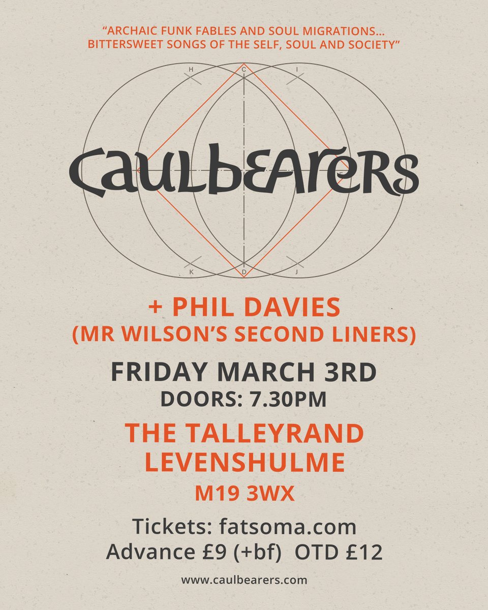 Looking forward to Caulbearers gig tonight at The <a href="/talleyrandmcr/">The Talleyrand</a> . 
Only a few advance tickets left at £9.
£12 on the door...xx