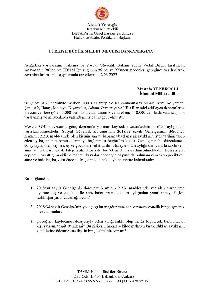 devapartisi's tweet photo. "Depremin yarattığı maddi ve manevi kayıplar nedeniyle başvuruda bulunamayan veya geciktiren anne ve babalar, başvuru öncesi süreçte maddi hak kaybına maruz kalmaktadır."

Milletvekilimiz @myeneroglu, Çalışma ve Sosyal Güvenlik Bakanlığına sordu.

https://t.co/BjKZMAfs05 https://t.co/70BXHx3nby
