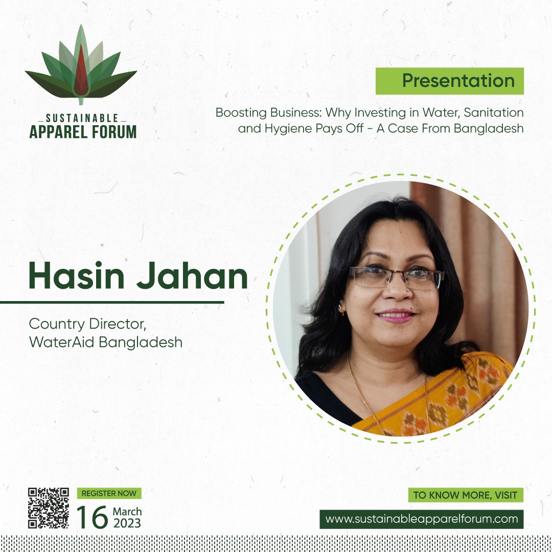 SustainableApparelForum (@apparelforum) on Twitter photo We are delighted to welcome <a href="/HasinJahanHJ/">Hasin Jahan</a>, Country Director, <a href="/WaterAidBD/">WaterAid Bangladesh</a>, as our honorable presenter to give a presentation on the topic titled, "Boosting Business: Why Investing in #Water, #Sanitation and #Hygiene Pays Off - A Case From Bangladesh" at the #SAF2023. We are delighted to welcome <a href="/HasinJahanHJ/">Hasin Jahan</a>, Country Director, <a href="/WaterAidBD/">WaterAid Bangladesh</a>, as our honorable presenter to give a presentation on the topic titled, "Boosting Business: Why Investing in #Water, #Sanitation and #Hygiene Pays Off - A Case From Bangladesh" at the #SAF2023.