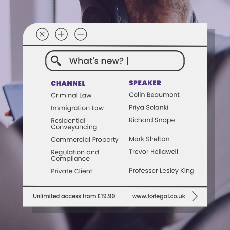 We're now offering NEW monthly updates, providing a comprehensive round-up of the month's legal developments, delivered by leading speakers.

The best part? It's only £19.99 per month!
Check out For Legal at lnkd.in/d4ZxtGW

#ForLegal #CPD #Webinars #LearningWithoutLimits