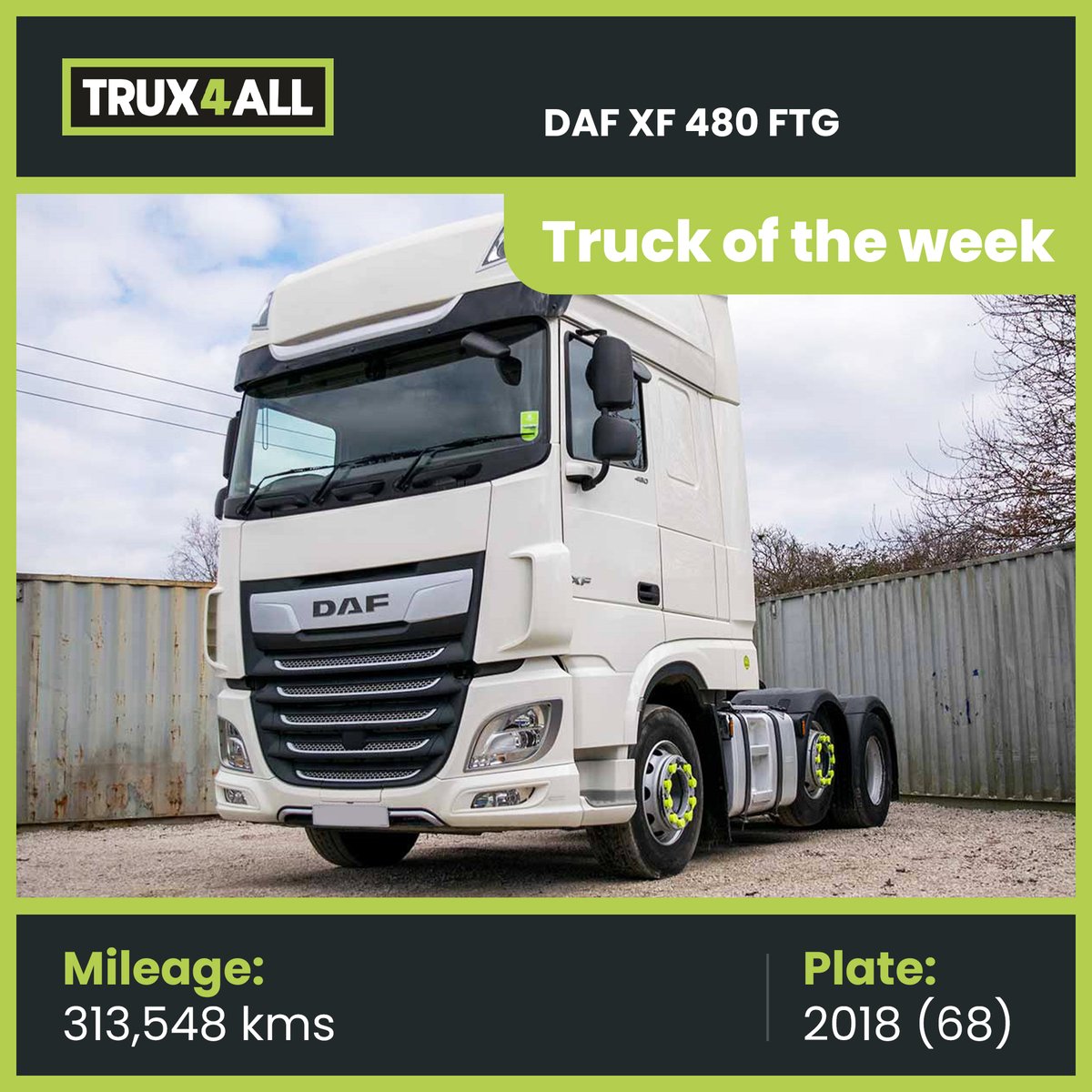 trux4all's tweet photo. 🚛 Truck of the week:

• DAF XF 480 FTG
• Mileage: 313,548 kms

✅ 3 months Auto Protect warranty
✅ 6 months MOT
✅ 6 months tacho calibration

Contact us for more information:
📞 01332 825 599
✉️ sales@trux4all.com

#trucksales #lowcostvehicles #usedtrucks #commercialvehicles https://t.co/tLxkIO5MT2