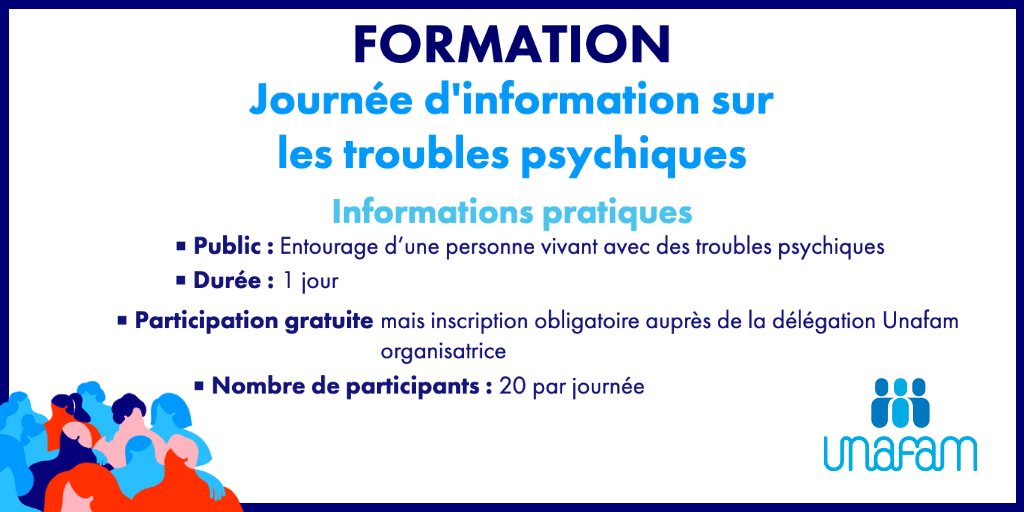Unafam's tweet photo. ℹ La journée d’information sur les #troublespsychiques permet d'acquérir les repères et de retrouver ensemble #LaForceDAvancer
📆 Les prochaines dates :
11/03/2023 : Amiens (80)
17/03/2023 : Tournefeuille (31) ; Dijon (21)
18/03/2023 : Nantes (44) ; Strasbourg (67) https://t.co/KHtv3UGsPm