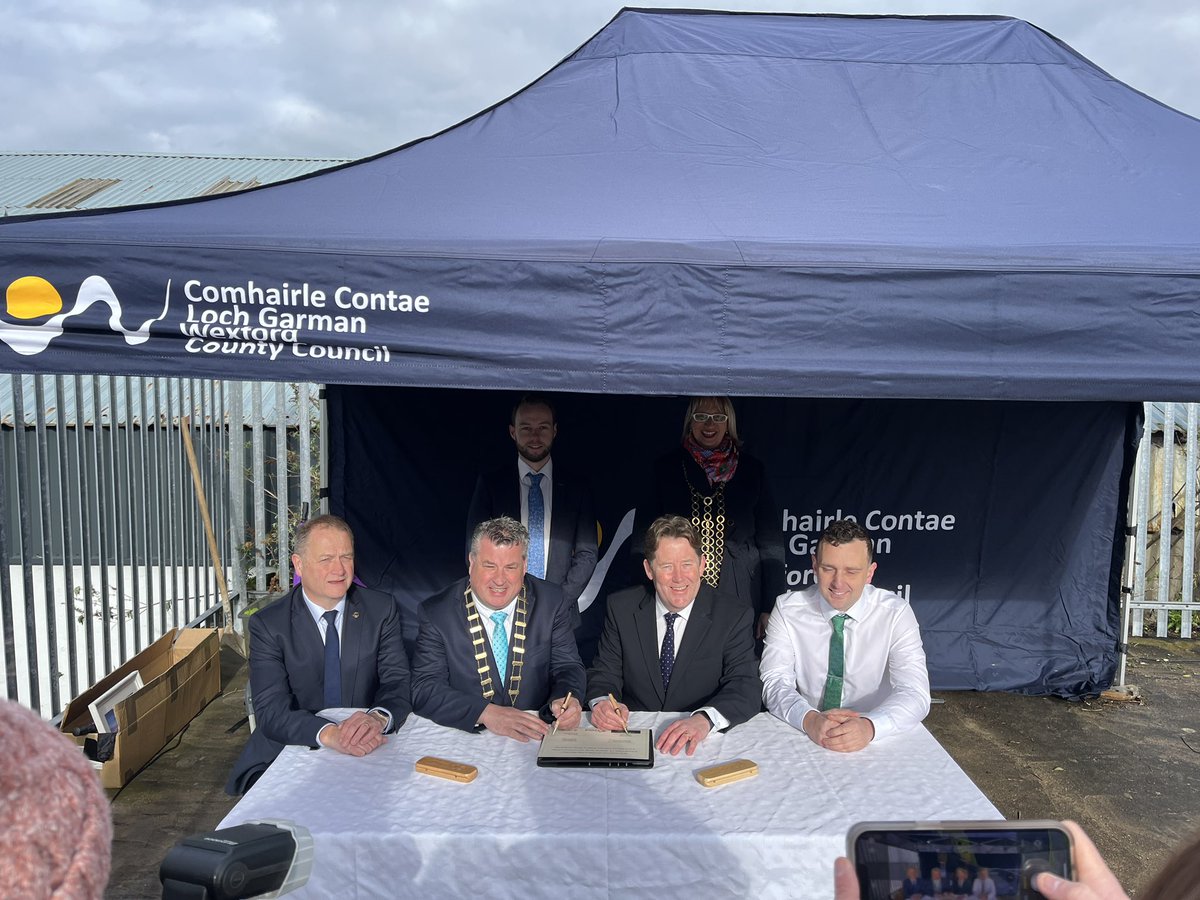 DarraghOBrienTD's tweet photo. We turned the sod (and had some great coffee &amp; cakes) at Trinity Wharf in #Wexford. Contractors on site from next week to make the vision a reality. 

Trinity Wharf is just one project supported by @DeptHousingIRL Urban Regeneration &amp; Development Fund. https://t.co/cSjpc0P0Ov