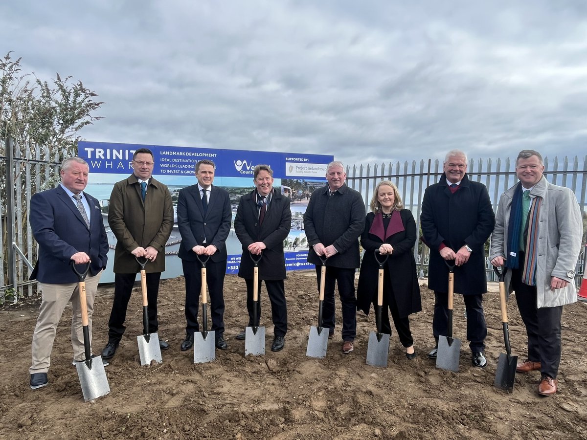 DarraghOBrienTD's tweet photo. We turned the sod (and had some great coffee &amp; cakes) at Trinity Wharf in #Wexford. Contractors on site from next week to make the vision a reality. 

Trinity Wharf is just one project supported by @DeptHousingIRL Urban Regeneration &amp; Development Fund. https://t.co/cSjpc0P0Ov