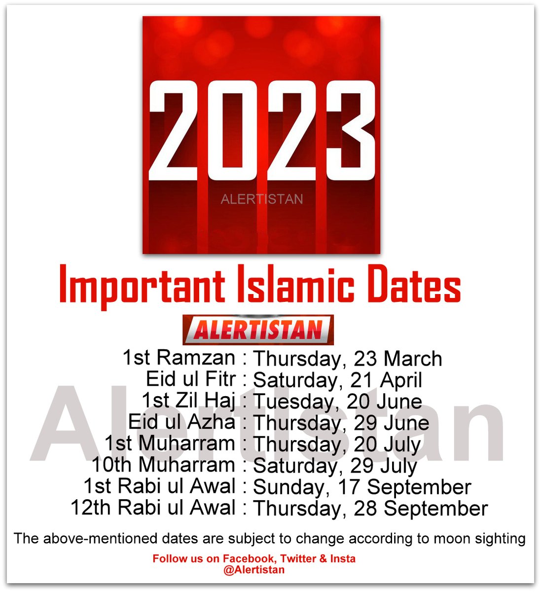 Alertistan on Twitter "Important Islamic Dates in Pakistan The