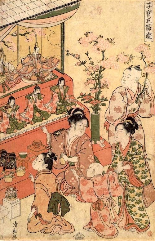 「ひな祭り」
と呼ばれるようになったのは江戸時代だそうです。江戸時代、徳川幕府は「五節句」という5つの祝日を公式設定しました。
1月7日 「人日の節句」
3月3日 「上巳の節句」
5月5日 「端午の節句」
7月7日 「七夕の節句」
9月9日 「重陽の節句」
ひな祭りは祝日、良いなあ #浮世絵 #Edoverse