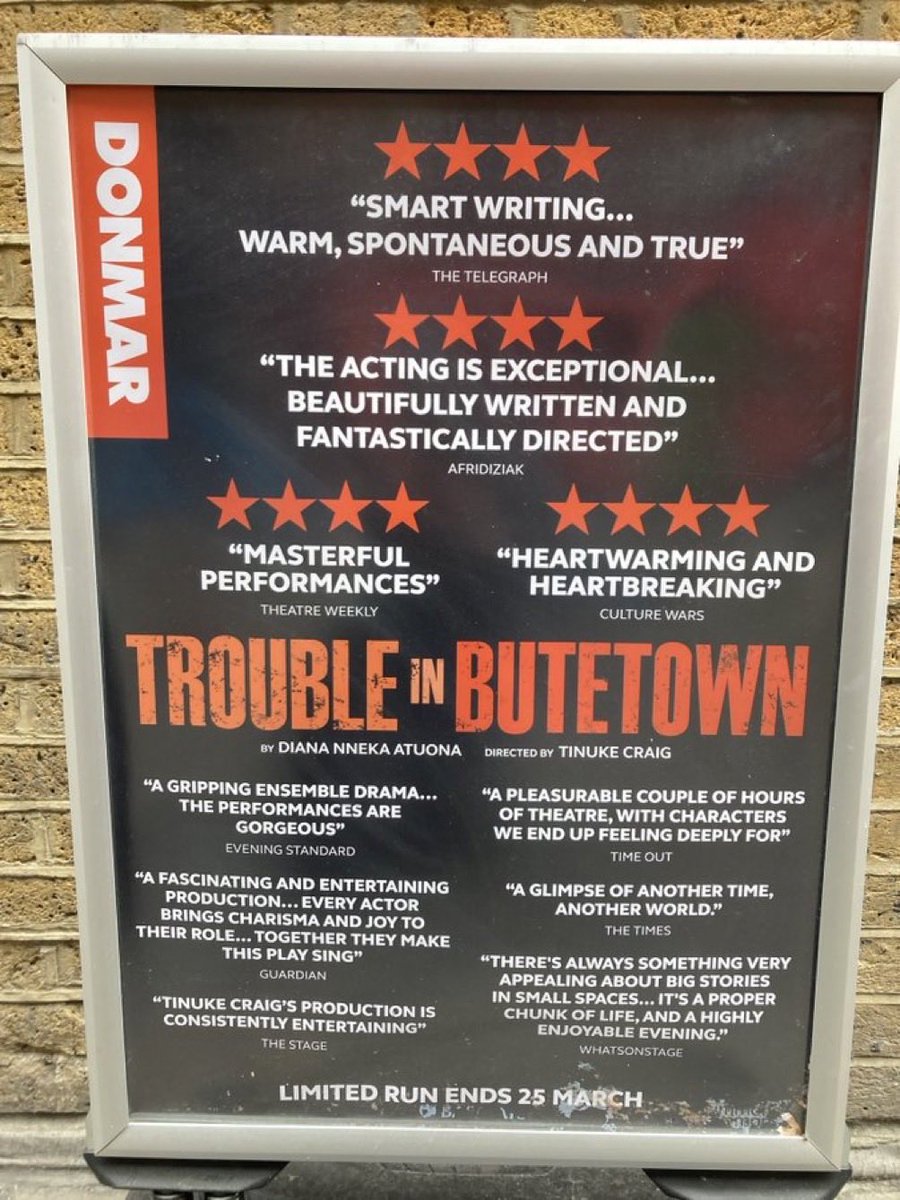 Fabulous reviews for ⁦@nathanljnolan⁩ & company of #TroubleInButetown ⁦@DonmarWarehouse⁩ don’t miss it!