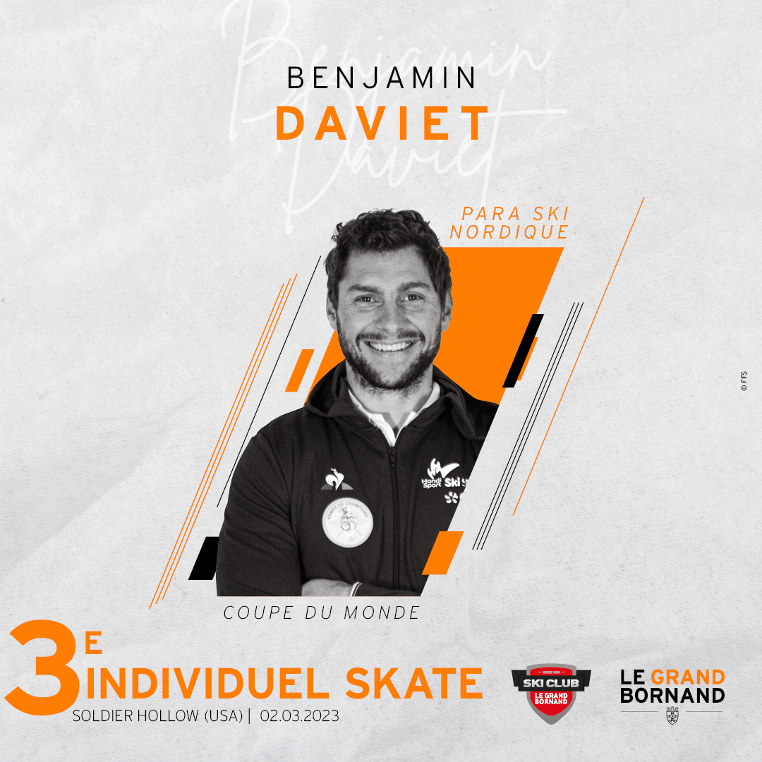 🥉 Benjamin Daviet continue de nous faire rêver avec une belle 3e place de l’individuel 5 kilomètres skate en coupe du monde para ski de fond à Soldier Hollow (USA) ! 👏👏

<a href="/FIS_news/">FIS</a>

<a href="/FedFranceSki/">FFS - Fédération Française de Ski</a>

#Paraskidefond #ski #mongrandbo #legrandbornand #champion