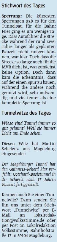 Wer kennt noch einen Tunnelwitz? Die <a href="/volksstimme_md/">volksstimme.md</a> sucht.