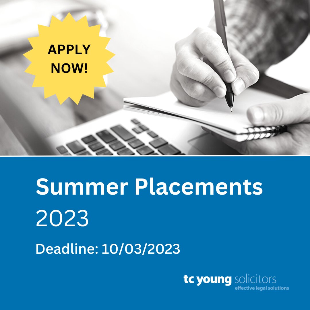 Final Call for Law Students!!! 📣 📣 📣 

Applications for our Summer Placements closes next week! 

For more information, click the link below! 👇 

tcyoung.co.uk/careers/summer…