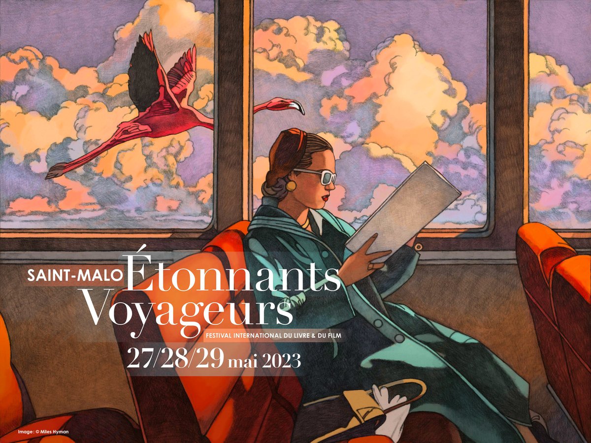 FestivalEV's tweet photo. Découvrez l’affiche du Festival Étonnants Voyageurs 2023 🦩

Une invitation au voyage signée @miles_hyman, qui nous rappelle de faire un pas de côté et de laisser la place à nos imaginaires…

RDV à @VilleSaintMalo du 27 au 29 mai 2023 !
#EV2023 https://t.co/YzH38cAMO4