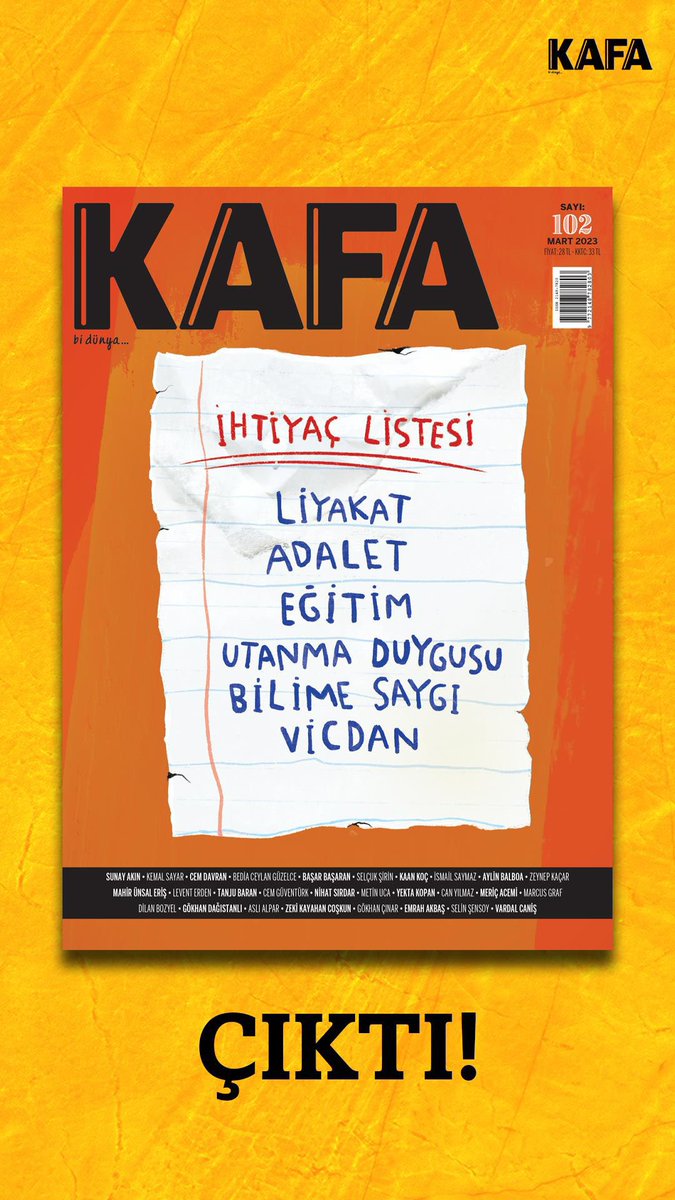 “İhtiyaç Listesi”
<a href="/kafadergisi/">KAFA Dergisi</a>