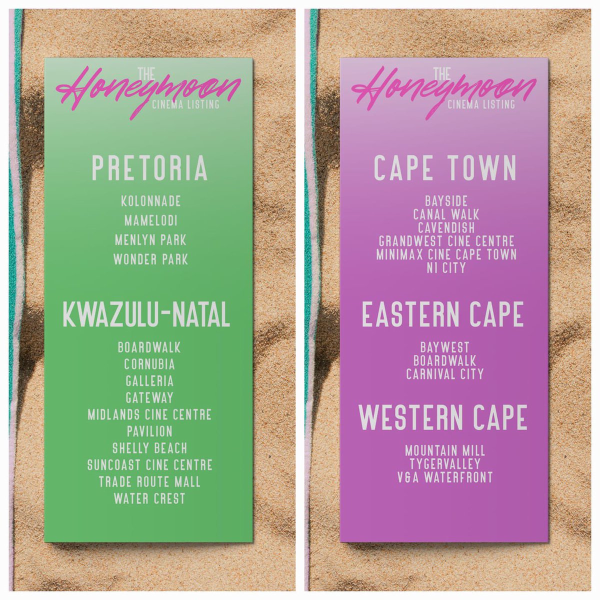 MovieHoneymoon's tweet photo. The #honeymoonmovie releases In Cinemas 31 March 2023. Swipe to see your closest Cinema listing🍿🌴🍿🎬 South Africa, Botswana, Swaziland, Zimbabwe and Namibia.

Tag your #besties. Ticket sales opening soon https://t.co/EKrQIxcjGH