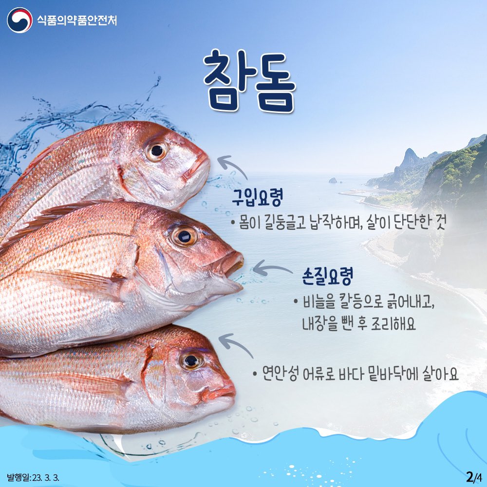 TheMFDS's tweet photo. 몸의 빚깔이 아름다운 #참돔 봄철에 더욱 맛있는데요😋 신선하게 참돔 #보관법 부터, 참돔을 활용한 #참돔레시피 까지~! 참돔에 대한 이모저모를 살펴보세요😉 https://t.co/Y7whKpg50o