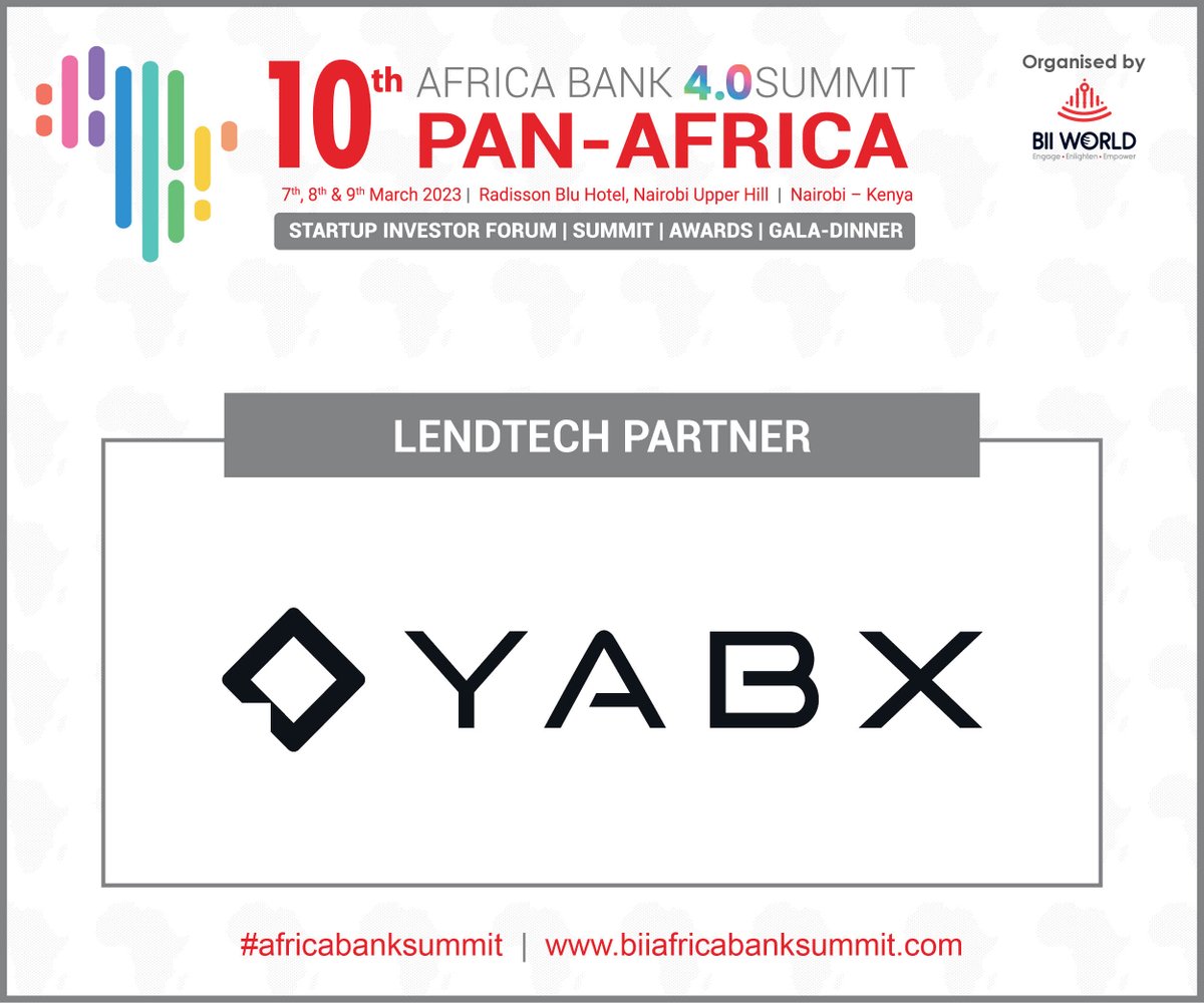 10th #africabanksummit  – #PanAfrica is delighted to be joined by Yabx as LendTech Partner. Register: biiafricabanksummit.com/register/
#AfricanBFSI #digitalbanking #bankingtechnologies #fintech #financialdisruptors #payment #financialinclusion #virtualbanking #bankinginnovation