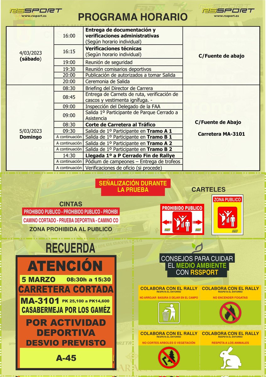🏁 #RallyCrono #Casabermeja 

⚠️ Corte al tráfico de la carretera MA-3101 el domingo 5 marzo desde las 08.30h hasta las 15.30h

#PolicíaLocal
#RallyCronoCasabermeja