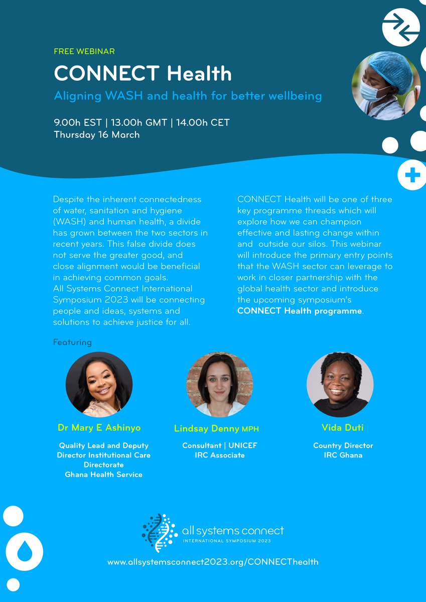 IRCWASH's tweet photo. #Webinar #CONNECTHealth π₯π§Όπ§ Thursday 16 March: Learn about the connections between robust health systems, disease prevention, climate resiliency and water, sanitation and hygiene.
Register here: https://t.co/rqFNVa75dJ
#AllSystemsConnect2023 #WASH #WASHinHCFs https://t.co/gnoBgZcB3N