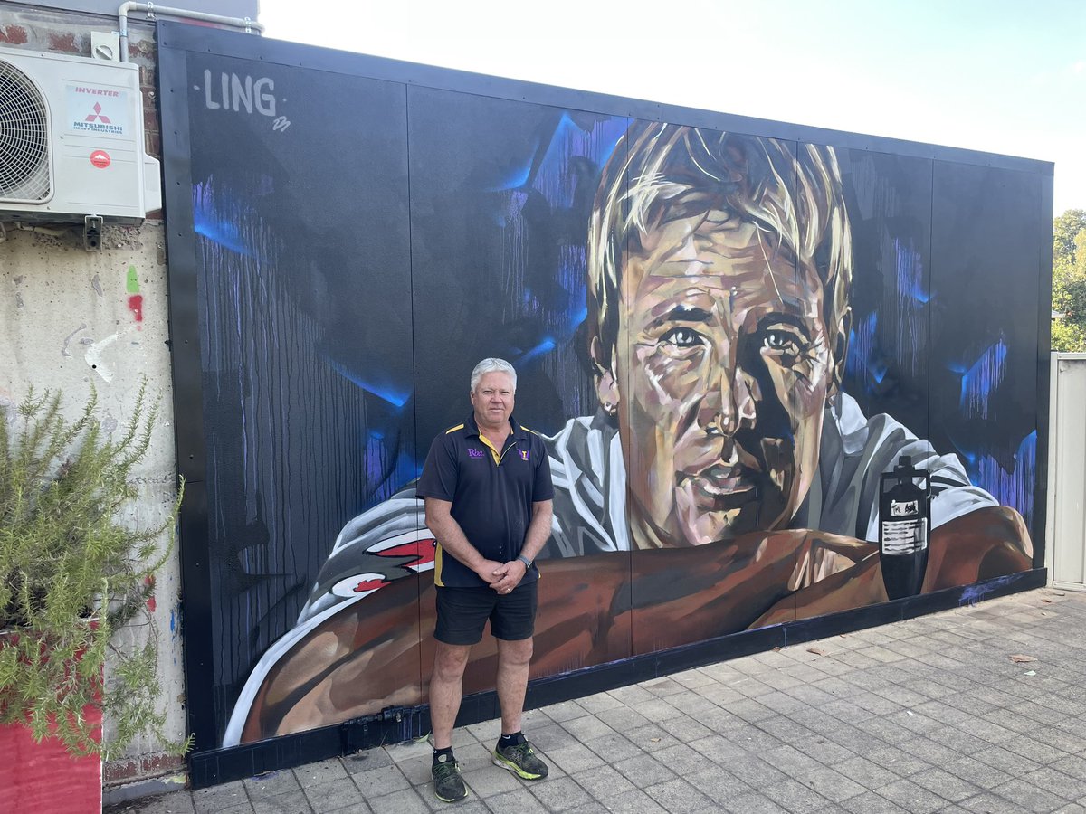 Thanks to a couple of generous people and the talent of artist Matt Ling the Violet Town Cafe now pays homage to the king Shane Warne @WINNews_She @theheraldsun @Channel7 @Channel9 @SheppNewsSport @EuroaGazette @cricketvictoria an official opening in next few weeks