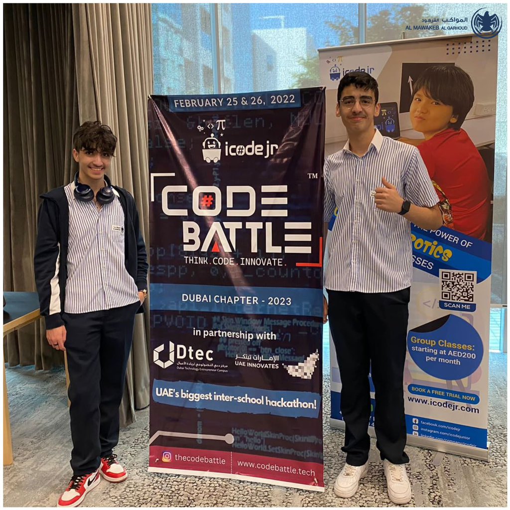 Mawakeb_Garhoud's tweet image. Congratulations to our high school boys for winning first place in a Coding Hackathon competition”Code Battle” in DTEC! Their success is a testament to their talent, passion and innovation. Keep up the amazing work & continue to chase your dreams! #codingchampions #teamwork