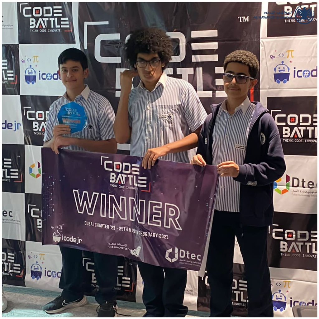 Mawakeb_Garhoud's tweet image. Congratulations to our high school boys for winning first place in a Coding Hackathon competition”Code Battle” in DTEC! Their success is a testament to their talent, passion and innovation. Keep up the amazing work & continue to chase your dreams! #codingchampions #teamwork