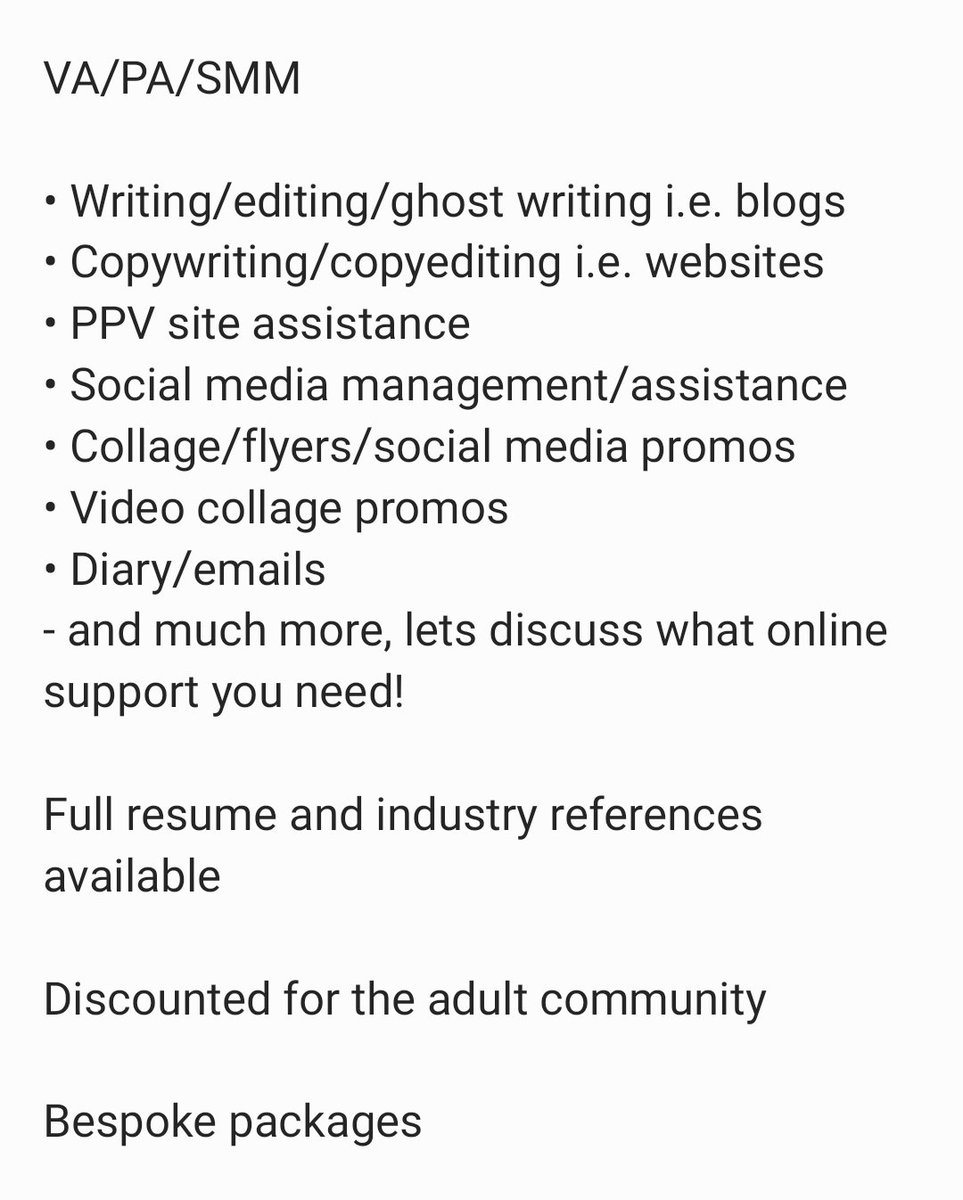 queenconsent's tweet photo. Not one to be pigeon holed, my skill set covers many services outside/alongside Femdom. 

As you can see below I offer a bespoke discounted service to clients in the adult industry. 

I'll be your brands best friend, leaving you more time to create content. 

DM to discuss https://t.co/Ze1z3Ip5hY