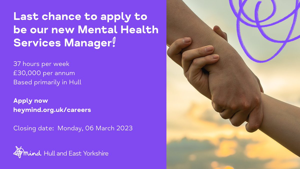 LAST CHANCE TO APPLY Our vacancy for a Mental Health Services Manager will be closing on Monday - have you got your application in yet? This is an exciting opportunity for someone to make a real difference to the people we support. Apply now buff.ly/3KPqeQ8