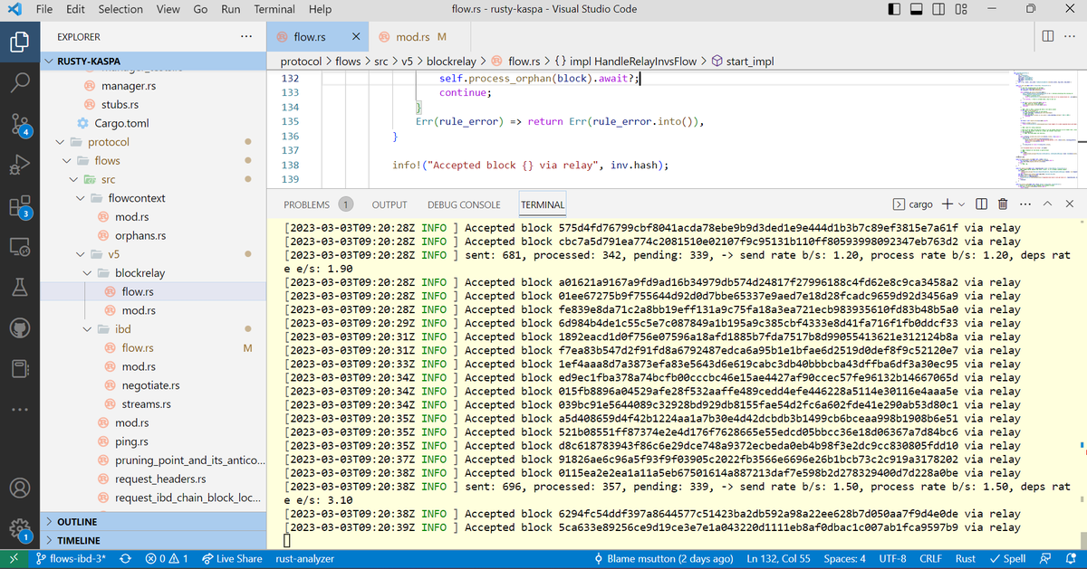 michaelsuttonil's tweet photo. $kas people, does this screenshot speak for itself??

(experimental #rustlang  node synced live on mainnet 😀) https://t.co/lbursioXAs