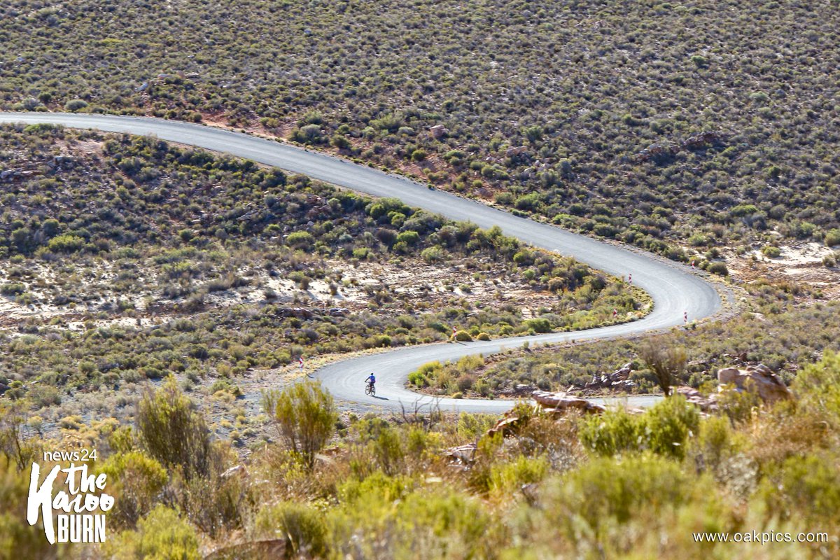 karooburn's tweet photo. From waterpoint 4, as the hot African sun started to set, it was time to climb the Katpakkies pass. 

With 170km completed, the riders had to dig deep as physical and emotional challenges took over. 
#KarooBurn https://t.co/CLgZujW9be