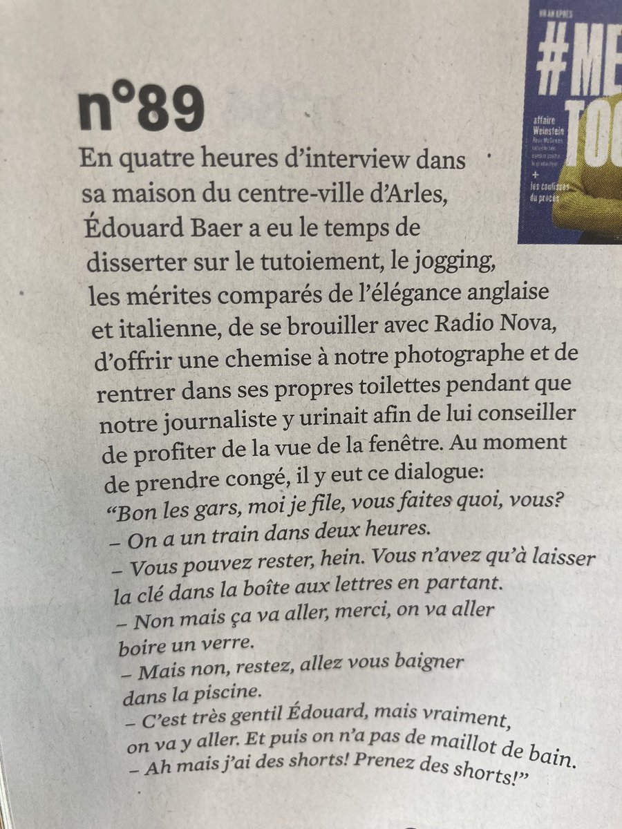 So_Film's tweet photo. Dans le 200ème numéro collector de @SocietyOfficiel (en kiosque), cette anecdote sur Edouard Baer ne devrait pas faire baisser sa côte de popularité déjà immense. https://t.co/7T6M9iV0ll