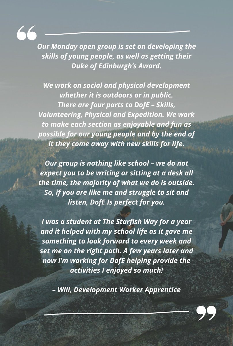 TheStarfishWay's tweet photo. Will has spent time writing a article about the Monday Open Group - we think he has described what we do spot on!
#SkillsforLife #DofE #PKDofE #StarfishWay https://t.co/xf2n8HZwVs