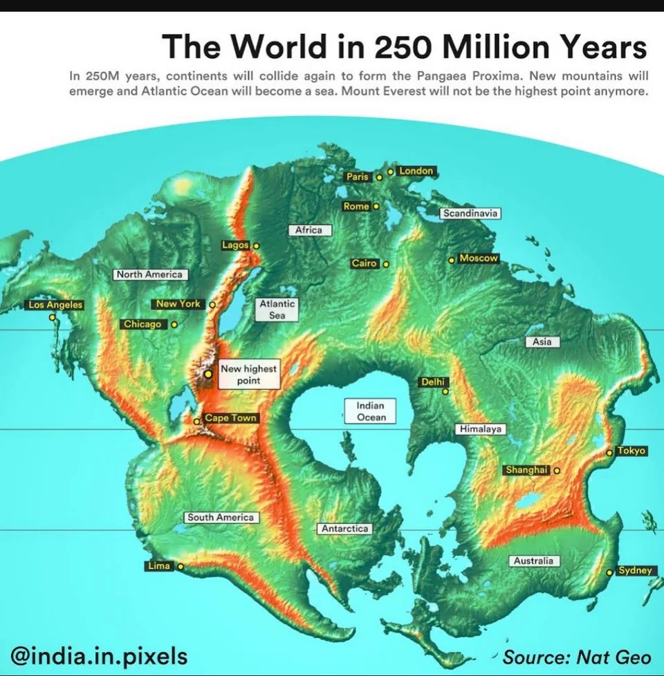 Map shows the world in about 250 million years.