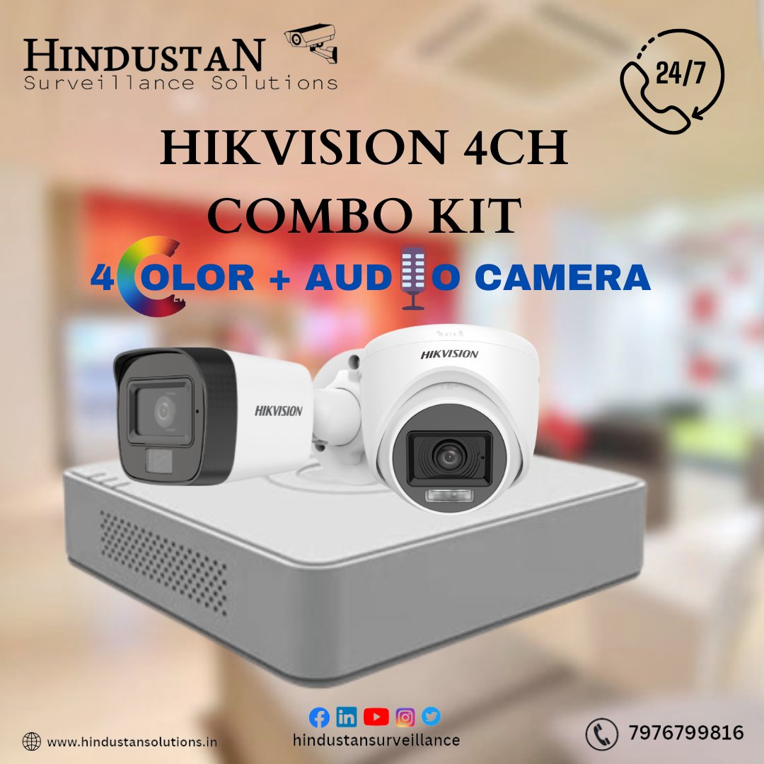 hindustansurv's tweet image. We Present You This Incredible KIT 

Consists of 2 bullet type cameras, 2 dome type cameras, 1 DVR, 1 (3+1) cable, 1 hard drive, and accessories 

#CCTV  #networkcamera #dome #bullet #ArtificialIntelligence #cloudsecurity  #hindustansurveillancesolutions #hindustanhikvision