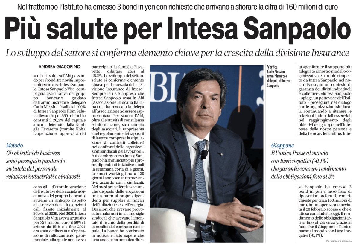 andreagiacobin1's tweet image. #Intesa cresce nella salute. Su Il Tempo 03/03/23. @intesasanpaolo @ABI_Eventi @ABI_Lab @tempoweb