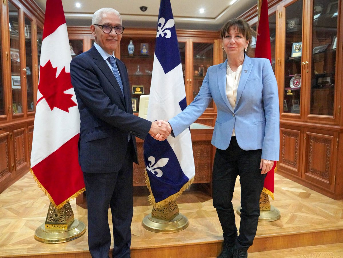 Parlement_ma's tweet photo. Le Président de la Chambre des Représentants s'entretient avec la Présidente de l'Assemblée nationale du Québec
@Parlement_ma @RTalbiAlami @NathalieRoyPres 
https://t.co/n8BH3mGYdo https://t.co/Qnh0WAqTno