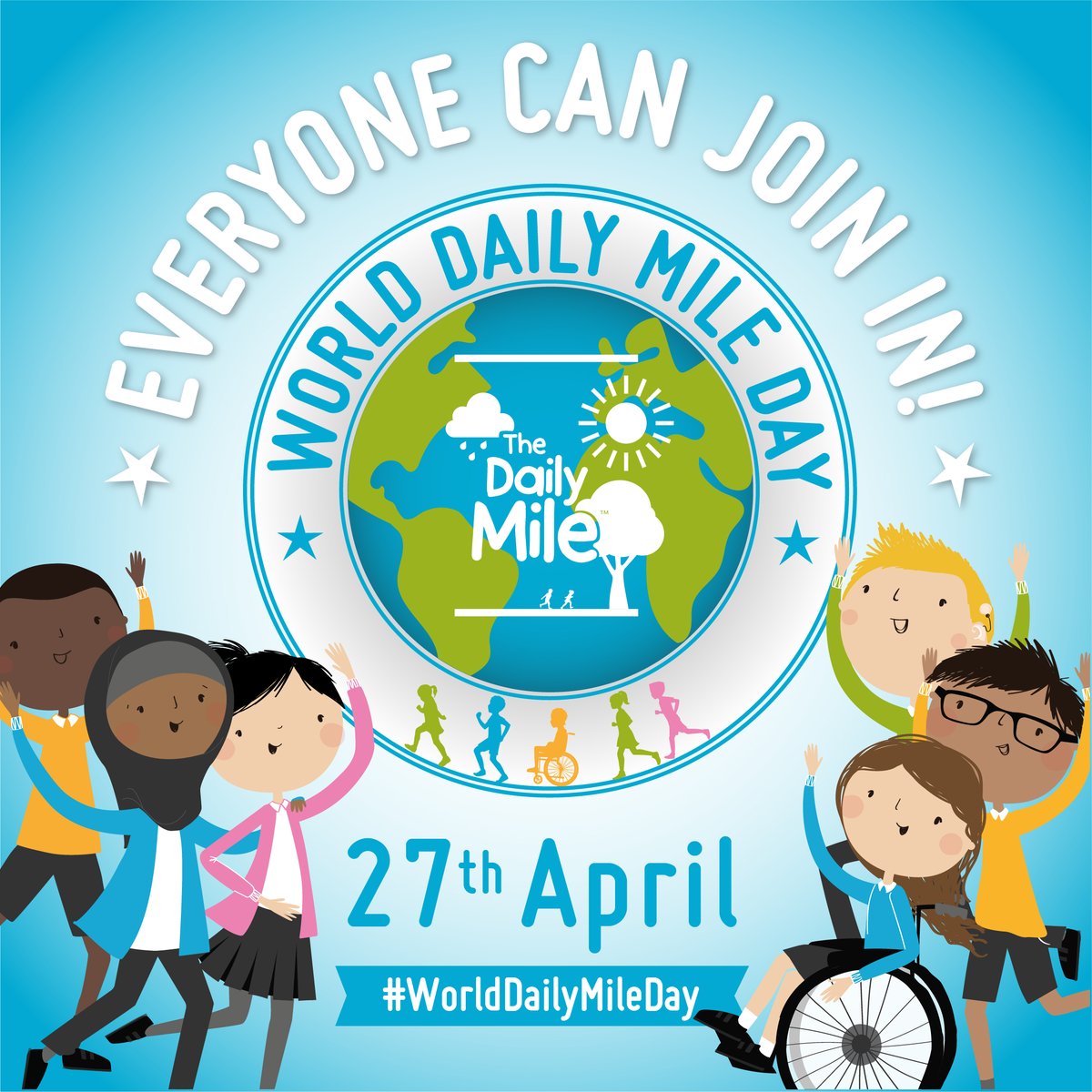 Hundreds of schools &amp; early years settings around the 🌍 are registered for #WorldDailyMileDay on 27th April✨

It's quick, only 15 minutes ✅
Anyone can do it ✅
Great for mental health ✅

Just 3 of the MANY reasons to join the celebration sign-up now ➡️ bit.ly/3yqMso5
