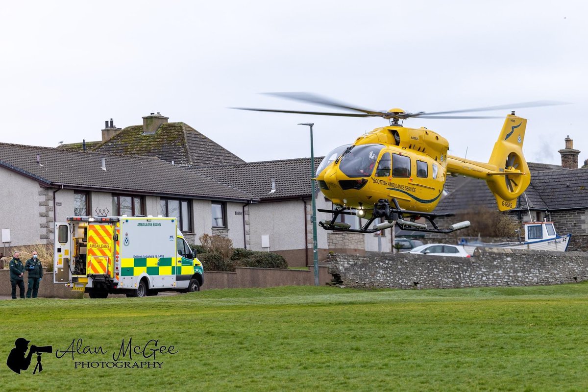Helimed carrying out a medivac in Wick this morning. <a href="/Scotambservice/">Scottish Ambulance</a>