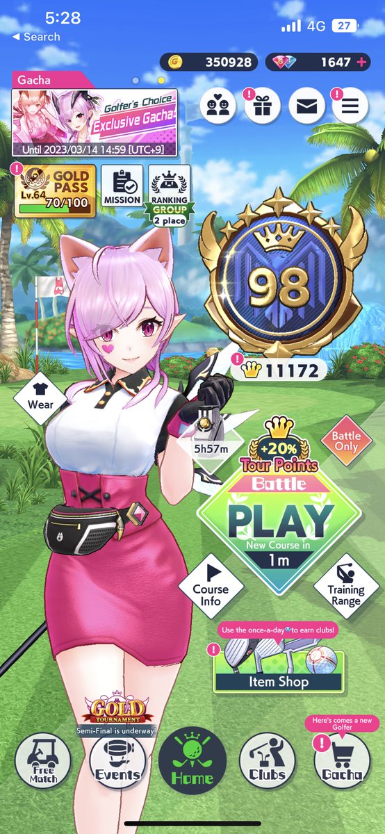 pasonia's tweet photo. I’m happy to report, that I have managed to breach Top 100 for the first time in NEKO Golf (白猫ゴルフ).
Looking forward to even more pitched battles.
ランキングトップ100到達。
これからもよろしくお願いいたします。
#白猫ゴルフ #NEKOGolf https://t.co/N9OTW8RCsP